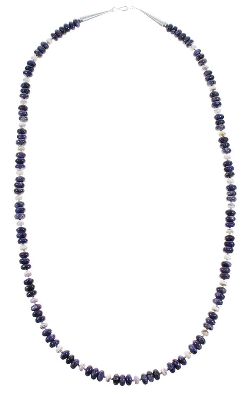 Sterling Silver Botswana And Purple Agate Bead Navajo Necklace RX98046